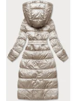 Dlouhá béžová dámská bunda s opaskem (AG1-J9090)