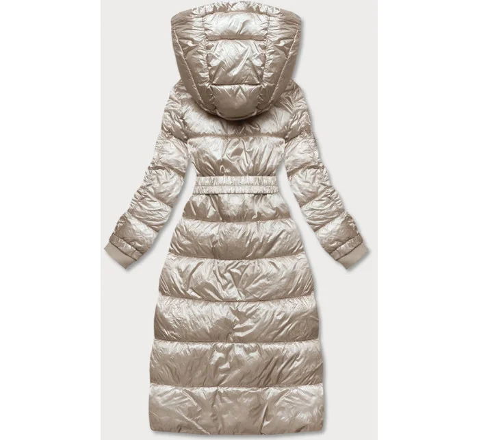 Dlouhá béžová dámská bunda s opaskem (AG1-J9090)