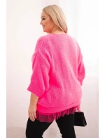 Dámská souprava svetr s výstřihem do V a viskózová blůza s krajkovým spodním lemem růžový neon Dámská souprava svetr s výstřihem do V a viskózová blůza s krajkovým spodním lemem růžový neon