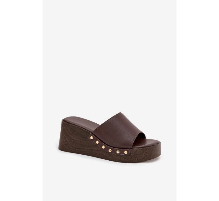 Dámské pantofle na platformě 78-200 Tmavě hnědá - Stephan Paris