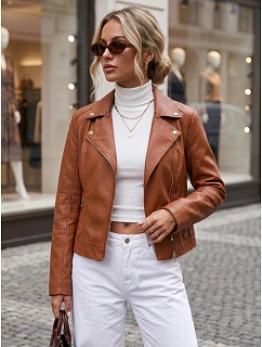 Dámská bunda ve stylu Ramones z ekologické kůže, hnědá, FashionStreet TY5731