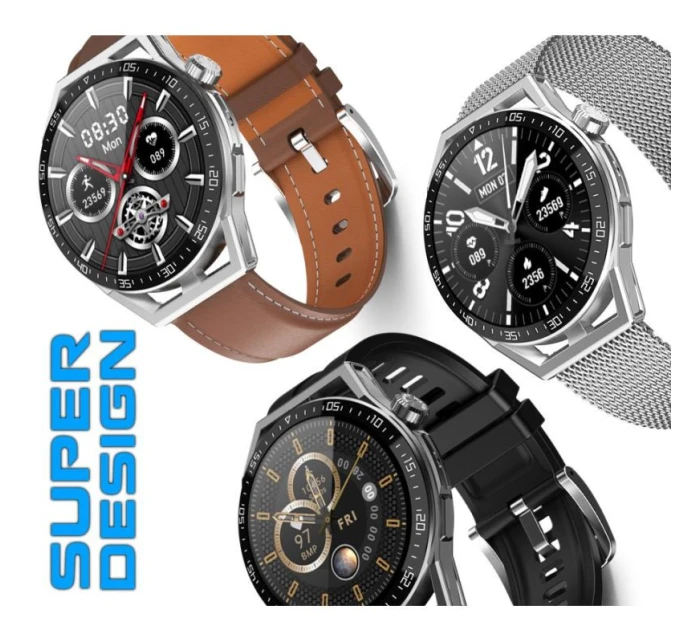 Rubicon RNCE88-1 Smartwatch Black- Černý silikonový řemínek + černý kožený řemínek