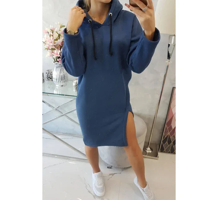 Šaty s kapucí a bočním rozparkem z džínoviny Šaty s kapucí a bočním rozparkem z džínoviny