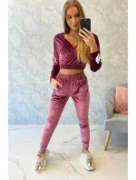 Velurová souprava s nápisem Queen tmavě růžová Velurová souprava s nápisem Queen tmavě růžová