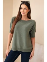 Dámský model 21954908 z viskózy s krátkým rukávem khaki - K-Fashion