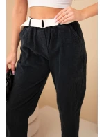 Dámské manšestrové kalhoty s páskem černé Dámské manšestrové kalhoty s páskem černé