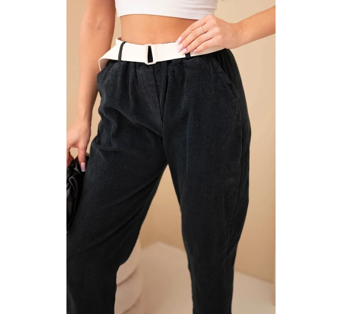 Dámské manšestrové kalhoty s páskem černé Dámské manšestrové kalhoty s páskem černé
