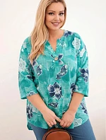 Dámská bavlněná halenka Plus Size s květinovým vzorem mořská