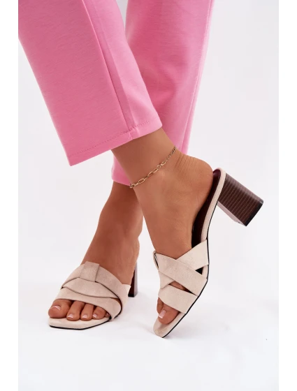 Dámské lodičky na podpatku s pásky Eko semiš Béžové Corivelle