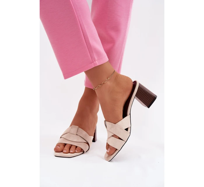 Dámské lodičky na podpatku s pásky Eko semiš Béžové Corivelle