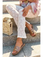 Dámské ploché pantofle s flitry S.Barski Hnědá Dámské ploché pantofle s flitry S.Barski Hnědá