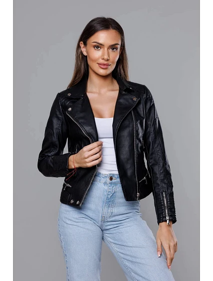Černá dámská bunda z eko kůže model 18133604 - J.STYLE Černá dámská bunda z eko kůže model 18133604 - J.STYLE