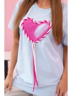 Dámské oversize tričko srdcem a třásněmi s krátkým rukávem modrá