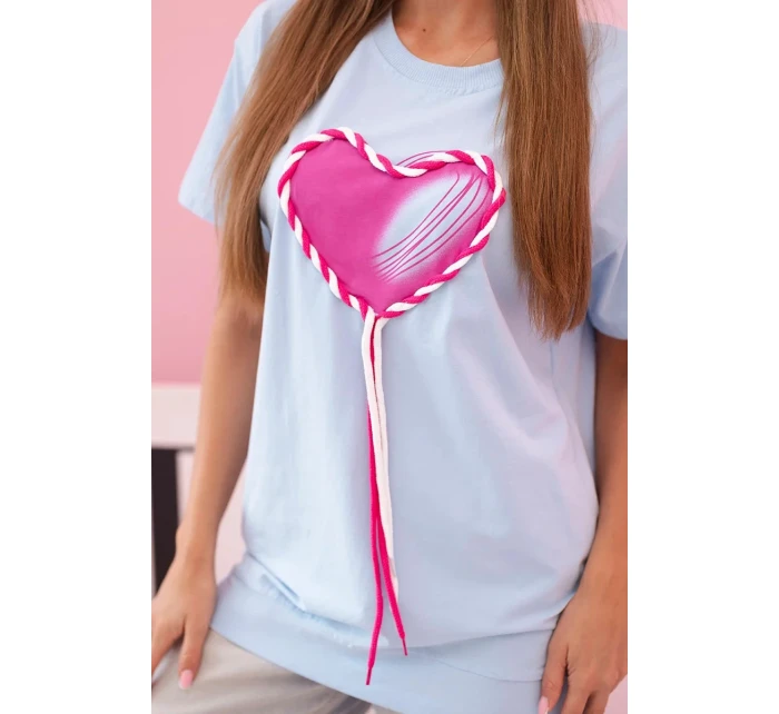 Dámské oversize tričko srdcem a třásněmi s krátkým rukávem modrá