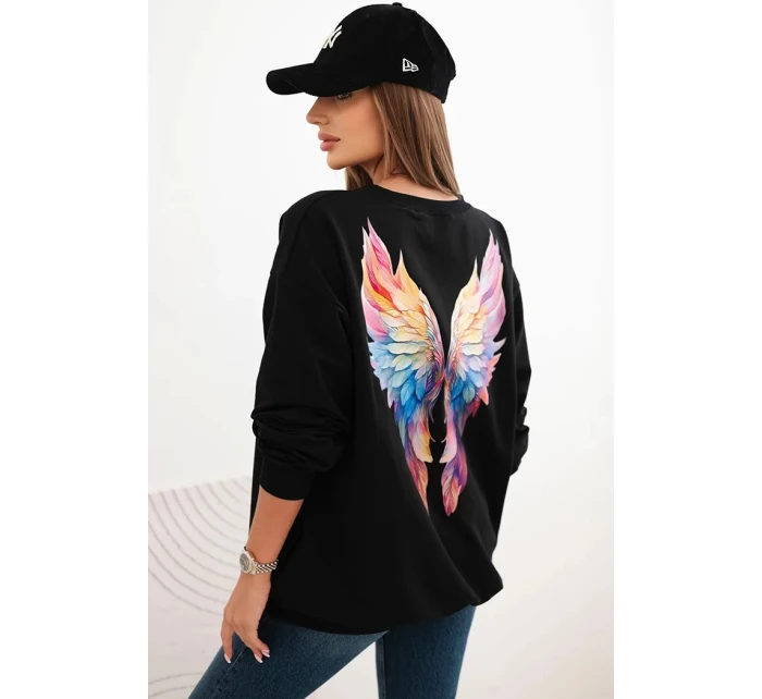 Dámská oversize mikina z bavlny s barevnými model 21421748 na zádech černá - K-Fashion