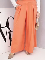 Dámské kalhoty z bavlny Plus Size s širokými nohavicemi a volným střihem meruňkové