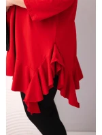Dámská blůza Plus Size s bavlnou, volánem a ohrnovacími rukávy červená Dámská blůza Plus Size s bavlnou, volánem a ohrnovacími rukávy červená