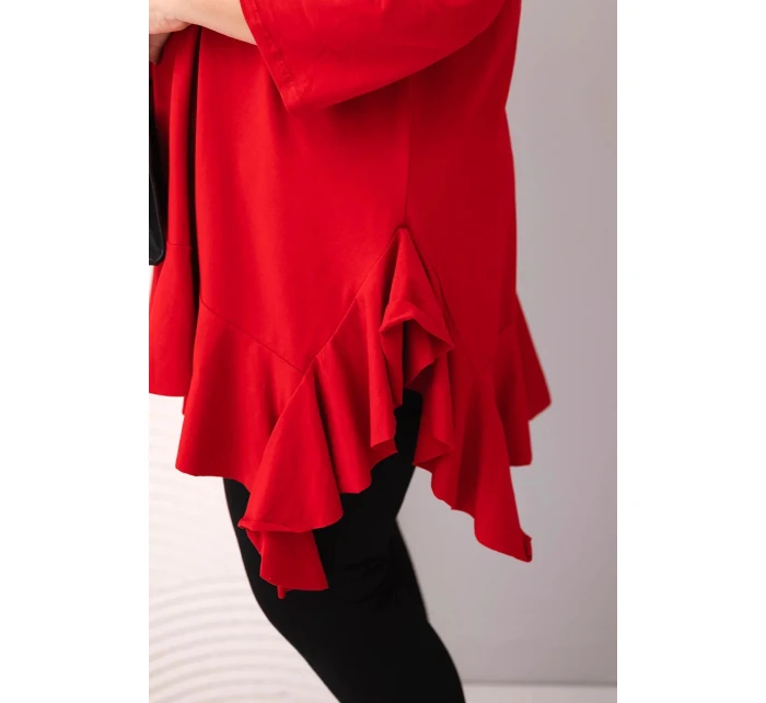 Dámská blůza Plus Size s bavlnou, volánem a ohrnovacími rukávy červená Dámská blůza Plus Size s bavlnou, volánem a ohrnovacími rukávy červená