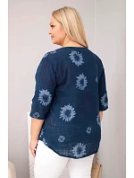 Dámská bavlněná halenka Plus Size s krátkým rukávem a knoflíky džínová