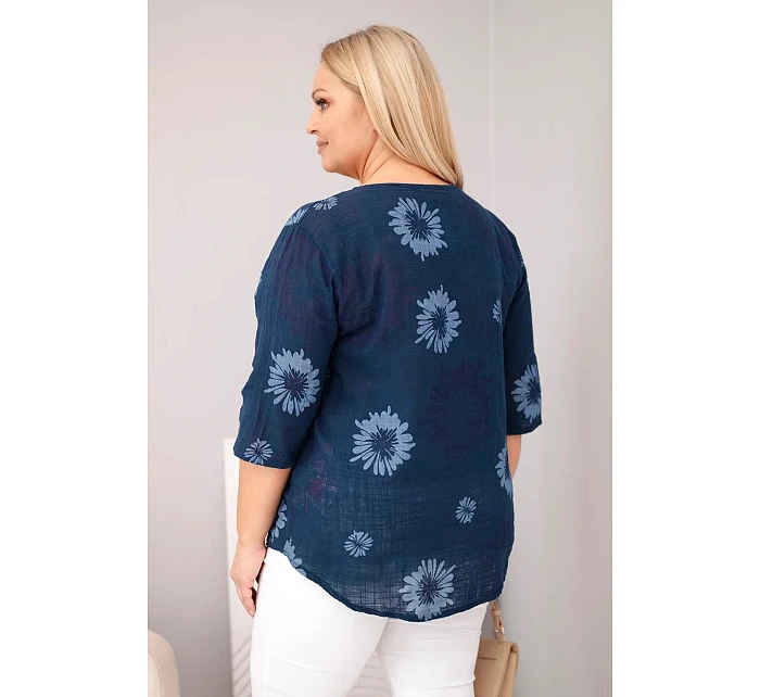 Dámská bavlněná halenka Plus Size s krátkým rukávem a knoflíky džínová