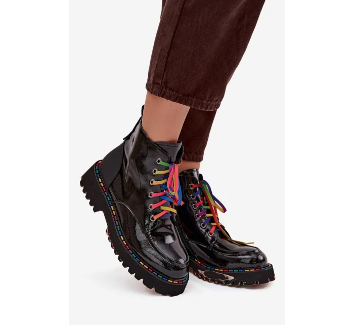 Kožené lakované dámské kotníkové boty Artiker 57C0064 Černé