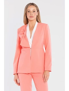 S432 Elegantní sako s ozdobnou mašlí - lososově růžové