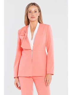 S432 Elegantní sako s ozdobnou mašlí - lososově růžové