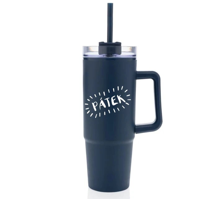 PÁTEK - tmavě modrý cestovní hrnek s průhledným víčkem 900 ml  