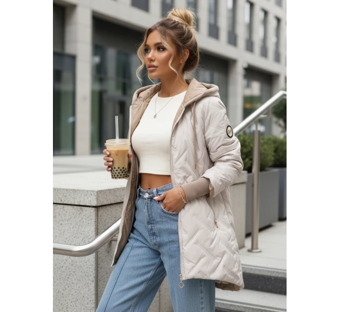 Dámská přechodná prošívaná bunda s prodlouženým střihem světle šedá TY5607