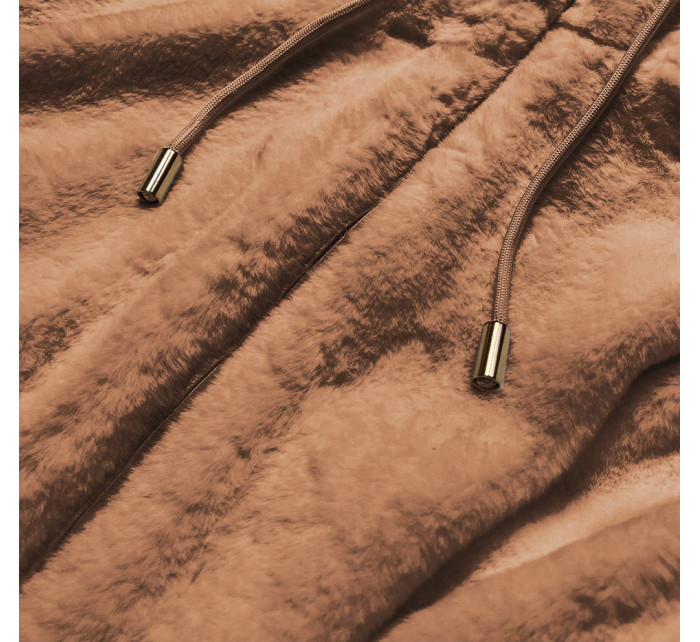 Hnědá kožešinová dámská bunda s kapucí model 16151607 - S'WEST