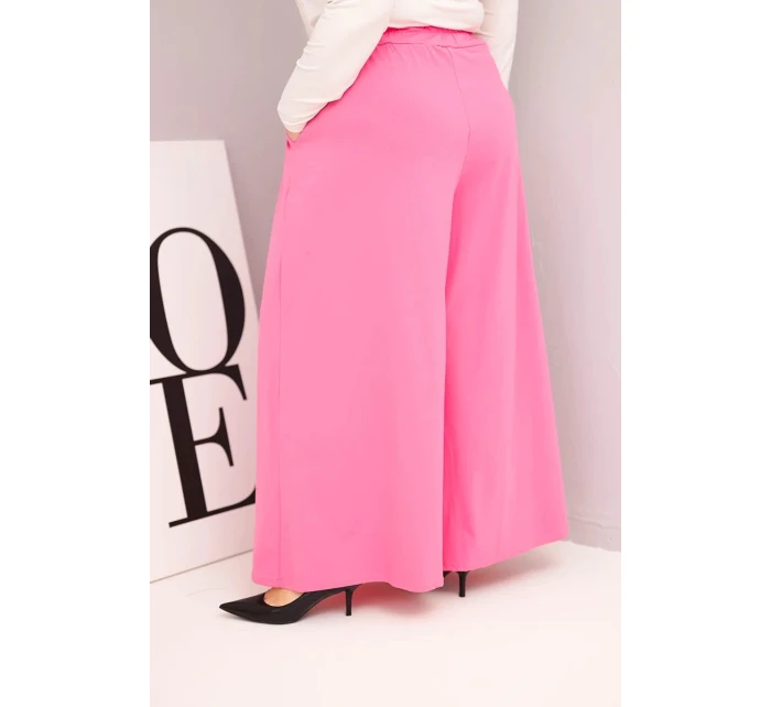 Dámské bavlněné kalhoty Plus Size s širokými nohavicemi a volným střihem světle růžové