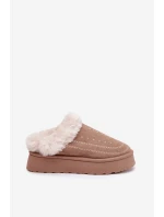 Dámské sněhule na platformě s kožešinou a prošitím tmavě béžové Arelina