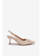 Dámské sandály na podpatku s ozdobným detailem světle béžové model 22027892 - Boto Dámské sandály na podpatku s ozdobným detailem světle béžové model 22027892 - Boto