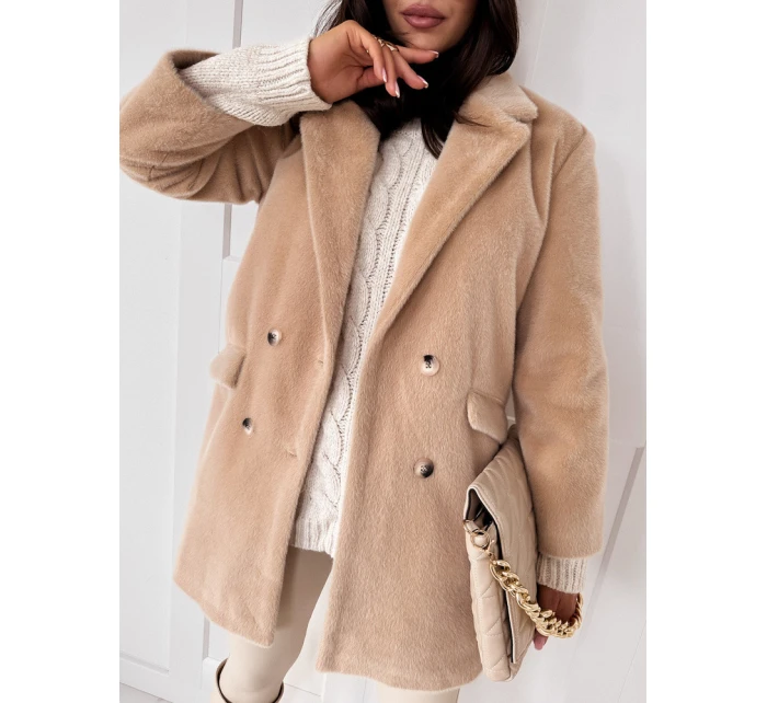 Dámský alpakový kabát SERENITY light beige FashionStreet TY3886