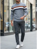 Pánský pruhovaný šedý svetr FashionStreet WX2335