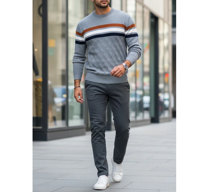 Pánský pruhovaný šedý svetr FashionStreet WX2335