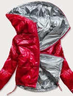 Lesklá červená prošívaná dámská bunda s kapucí (B9560)
