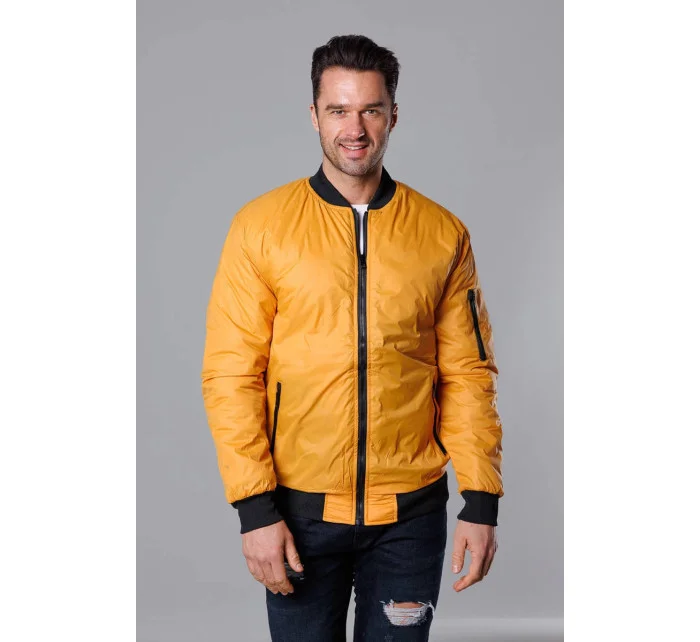 Tmavě žlutá pánská bunda typu "bomber" s podšívkou model 18344999 - J.STYLE Tmavě žlutá pánská bunda typu "bomber" s podšívkou model 18344999 - J.STYLE