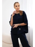 Bavlněný komplet halenka + kalhoty námořnická modř