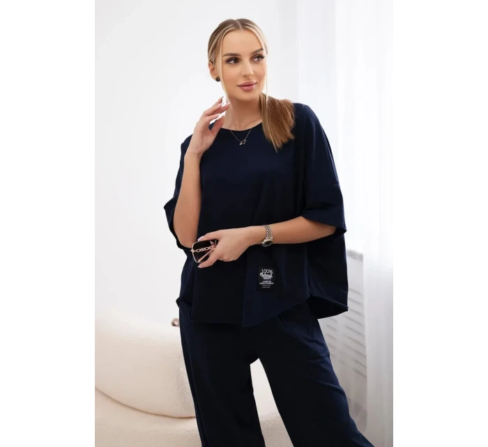 Bavlněný komplet halenka + kalhoty námořnická modř