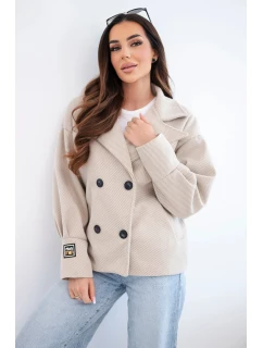 Dámská krátká model 22036091 bunda s límcem béžová - K-Fashion