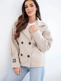 Dámská krátká model 22036091 bunda s límcem béžová - K-Fashion