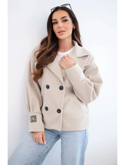 Dámská krátká model 22036091 bunda s límcem béžová - K-Fashion