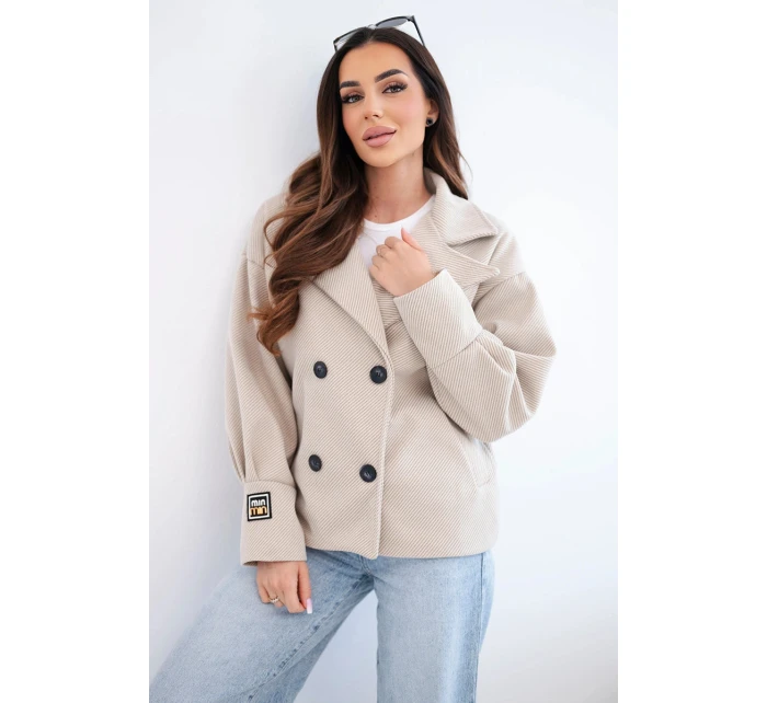 Dámská krátká model 22036091 bunda s límcem béžová - K-Fashion