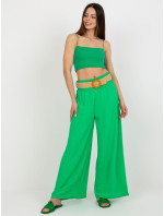 Zelené široké kalhoty z látky s páskem
