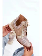 Dámské zateplené kotníkové botky z kůže – béžovo-zlaté Maciejka Dámské zateplené kotníkové botky z kůže – béžovo-zlaté Maciejka