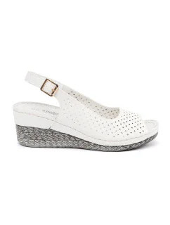 Luxusní bílé  sandály dámské na klínku