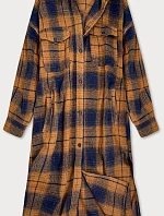 Hnědo-tmavě modrý dámský károvaný košilový kabát (8424)