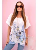 Dámská bavlněná košile s motýly a květinami bílý Dámská bavlněná košile s motýly a květinami bílý