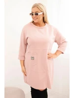 Dámské šaty Plus Size model 21439144 s kapsou a rukávem 3/4 pudrově růžová - K-Fashion